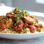 Couscous au poulet et merguez, savoureux et préparé en Airfryer