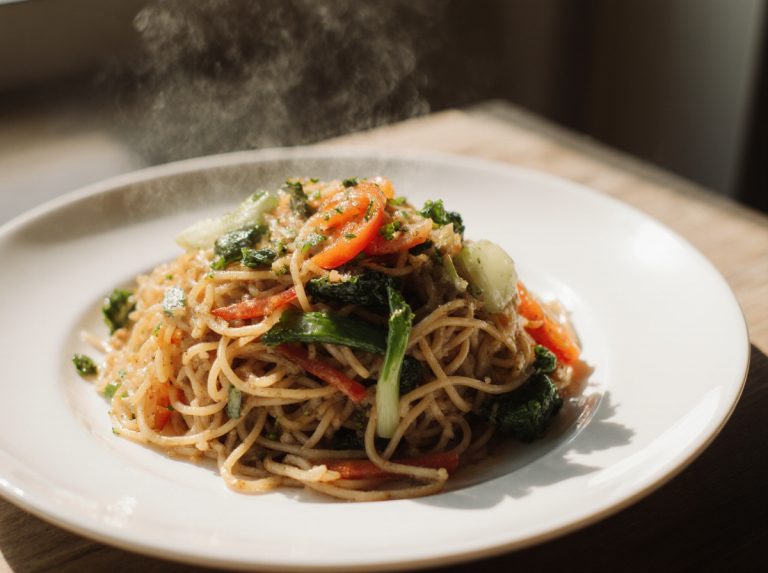 Nouilles sautées aux légumes au airfryer Nouilles sautées aux légumes en Airfryer, colorées et savoureuses