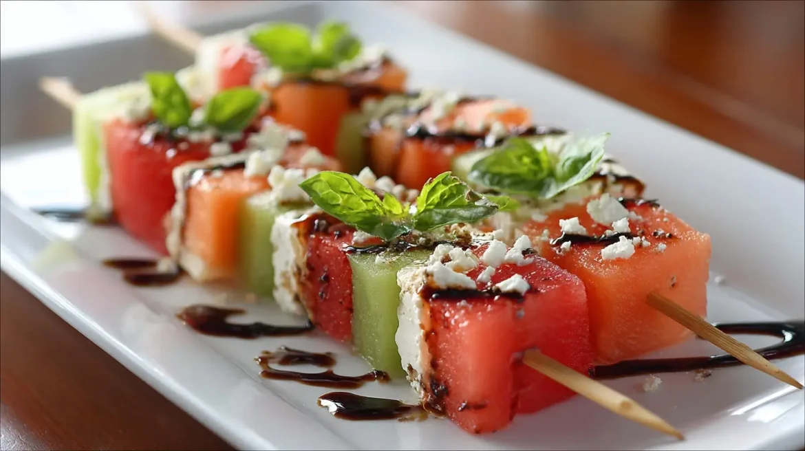 Brochettes melon feta airfryer Brochettes de melon et feta cuites en Airfryer, légères et savoureuses