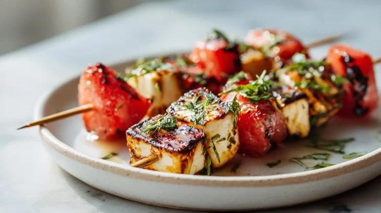 Brochettes de pastèque et halloumi préparées en Airfryer, savoureuses et colorées