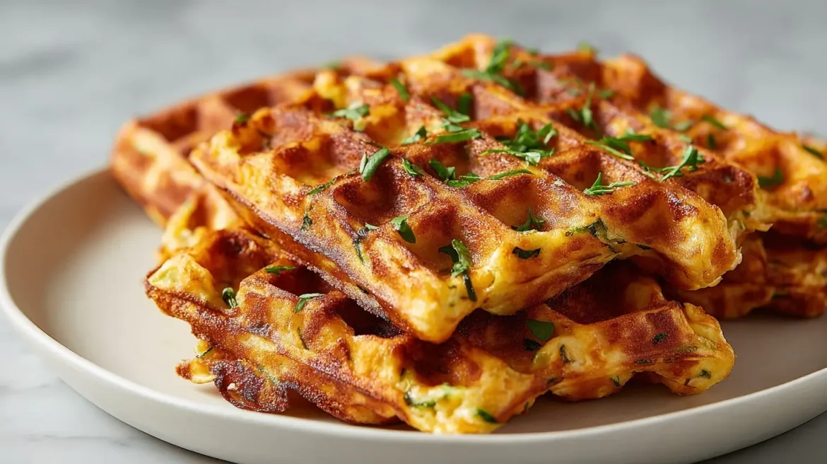 Savoureuses gaufres courgette-feta au airfryer, légères et dorées.