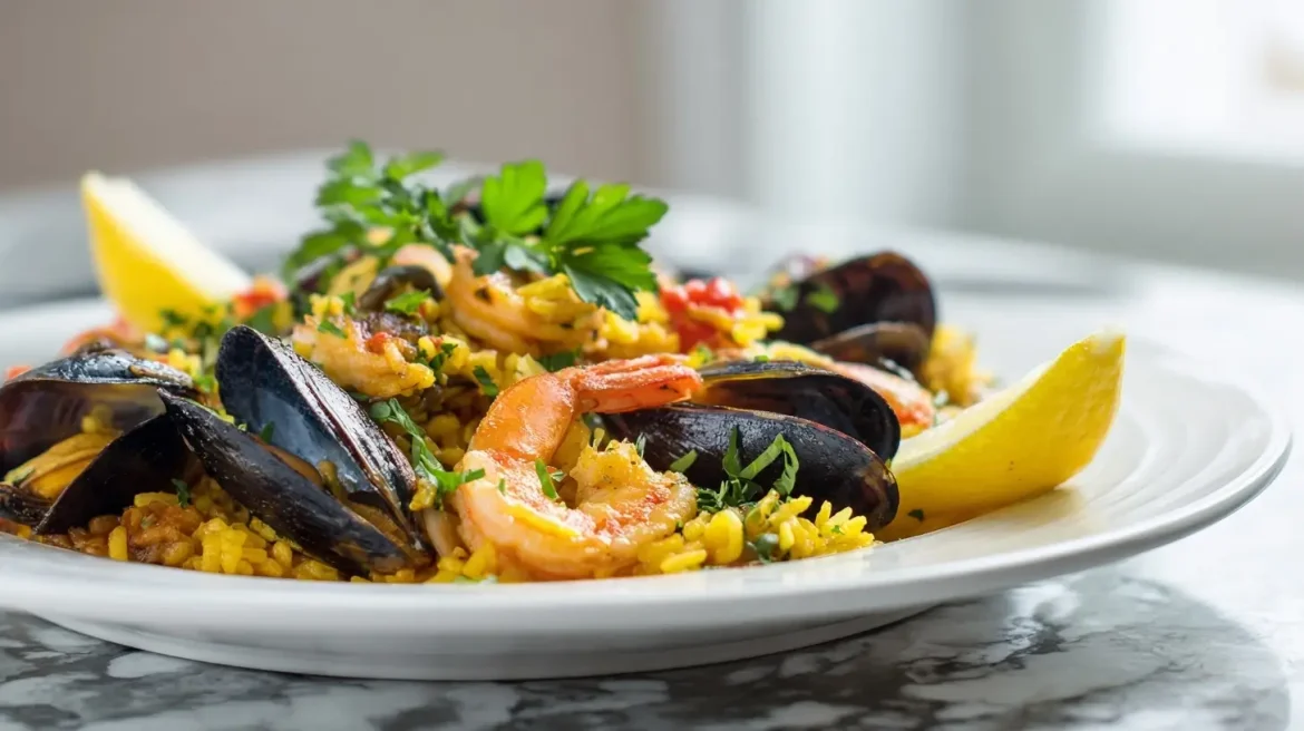 Paella fruits de mer au airfryer Savoureuse paella fruits de mer au Airfryer, prête en un rien de temps.