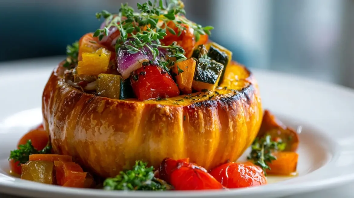 Potimarron farci au Airfryer, savoureux et coloré.