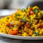 Quinoa au curcuma préparé en Airfryer, coloré et savoureux