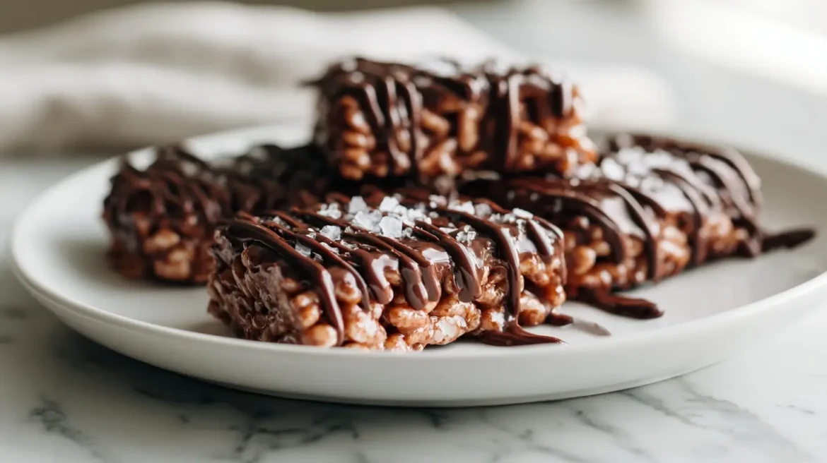 Barres de riz soufflé au chocolat préparées en Airfryer, délicieuses et croustillantes.