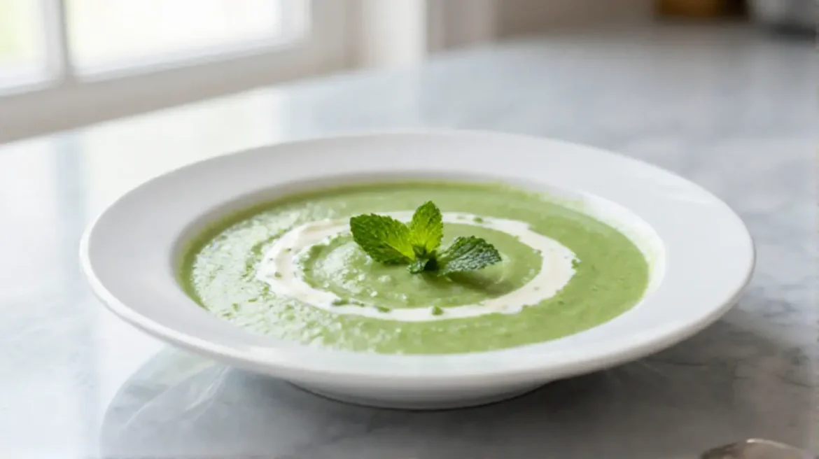 Soupe froide aux petits pois préparée en Airfryer, légère et rafraîchissante
