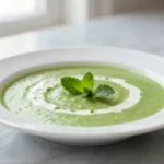 Soupe froide aux petits pois préparée en Airfryer, légère et rafraîchissante