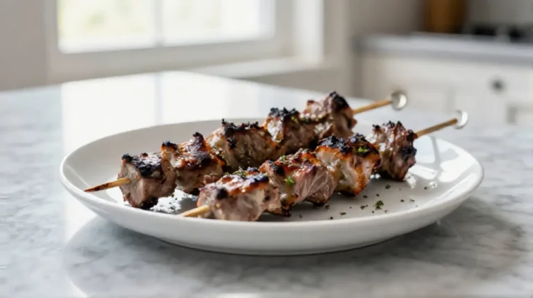 Brochettes d’agneau marinées au airfryer Délicieuses brochettes d’agneau marinées au Airfryer, juteuses et parfumées.