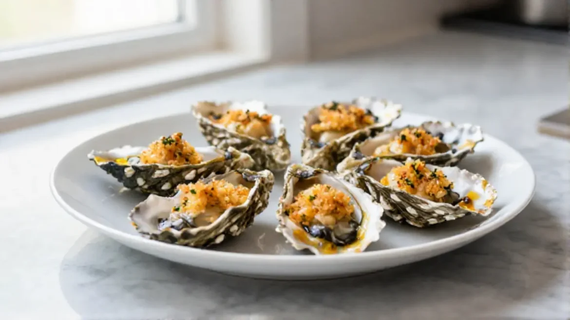 Huîtres gratinées au Airfryer, délicieusement dorées et savoureuses.
