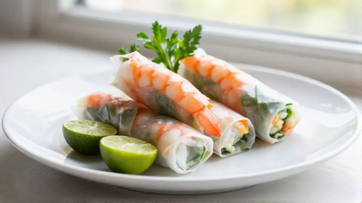 Rouleaux de printemps aux crevettes préparés en Airfryer, croustillants et savoureux