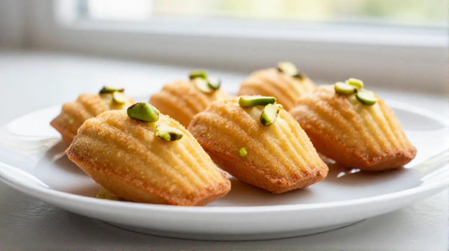 Délicieuses madeleines pistache et citron vert au Airfryer, tendre et moelleuses.