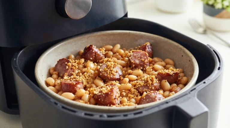 Délicieux cassoulet préparé au Airfryer, savoureux et croustillant.