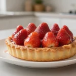 Délicieuse tarte aux fraises cuite à la perfection dans l'Airfryer, avec une croûte dorée et des fraises juteuses.