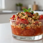 Verrines de crumble tomates-olives cuites au Airfryer, délicieusement croustillantes.