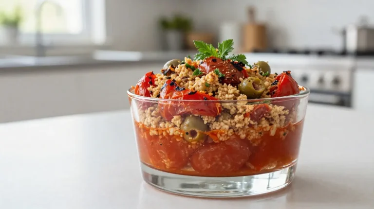 Verrines de crumble tomates-olives cuites au Airfryer, délicieusement croustillantes.