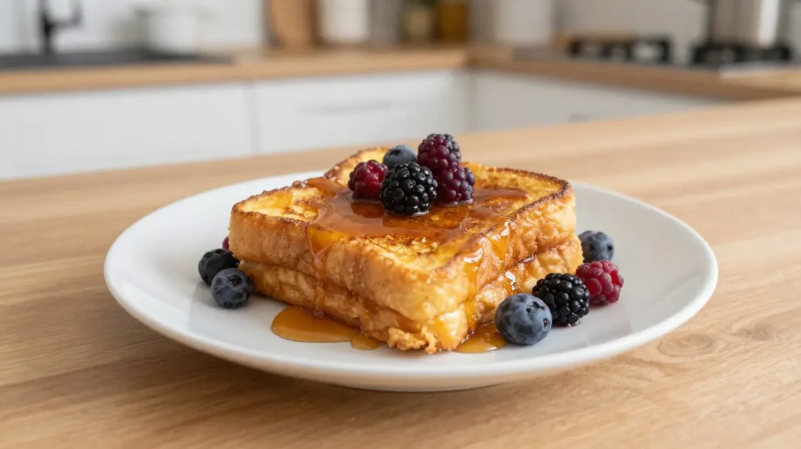 Brioche perdue cuite au Airfryer, délicieusement dorée et moelleuse.