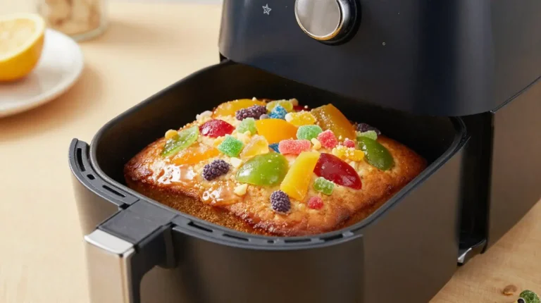 Délicieux cake aux fruits confits cuit au Airfryer, moelleux et parfumé.