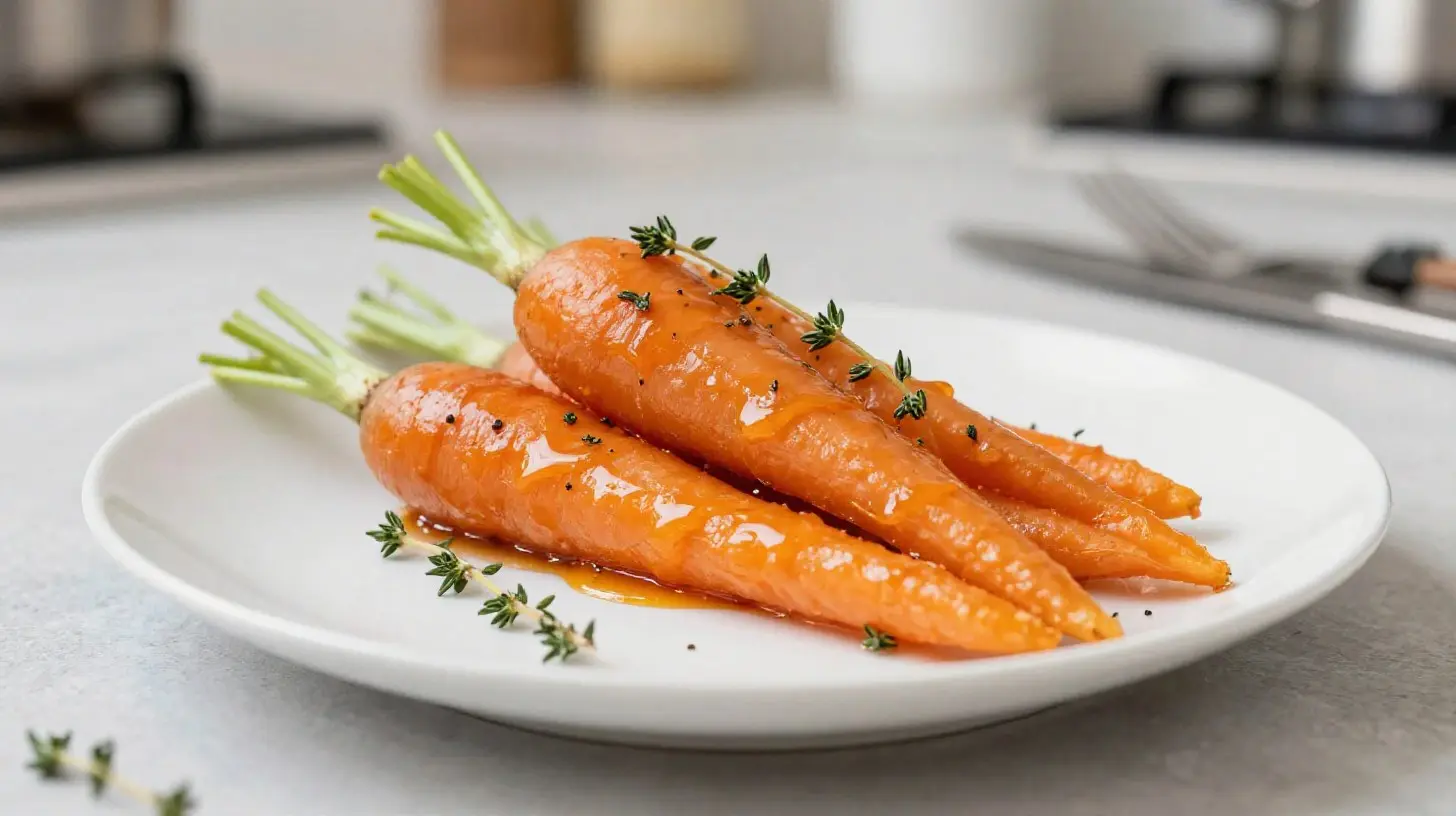 Délicieuses carottes glacées au miel et thym préparées au Airfryer.