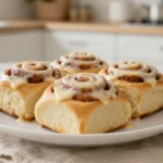 Délicieux rouleaux à la cannelle préparés au Airfryer avec un glaçage sucré.