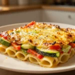 Délicieux gratin de pâtes aux légumes préparé au Airfryer pour une cuisson parfaite.