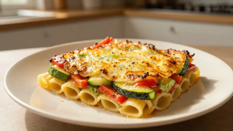 Gratin de pâtes aux légumes au Airfryer Délicieux gratin de pâtes aux légumes préparé au Airfryer pour une cuisson parfaite.