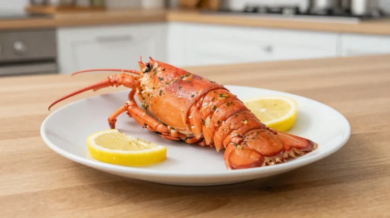 Homard au Airfryer Délicieux homard préparé au Airfryer, offrant une texture tendre et savoureuse.