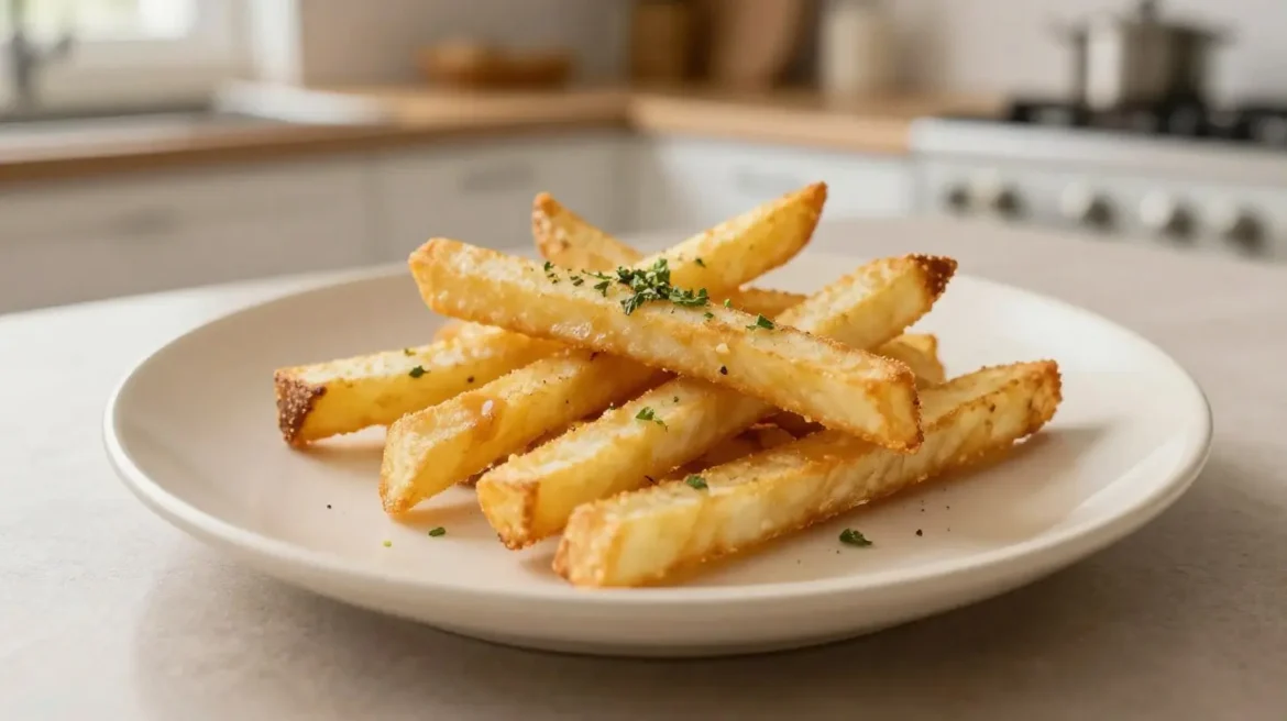Panais frites au Airfryer Frites de panais croustillantes préparées dans un Airfryer, délicieuses et saines.