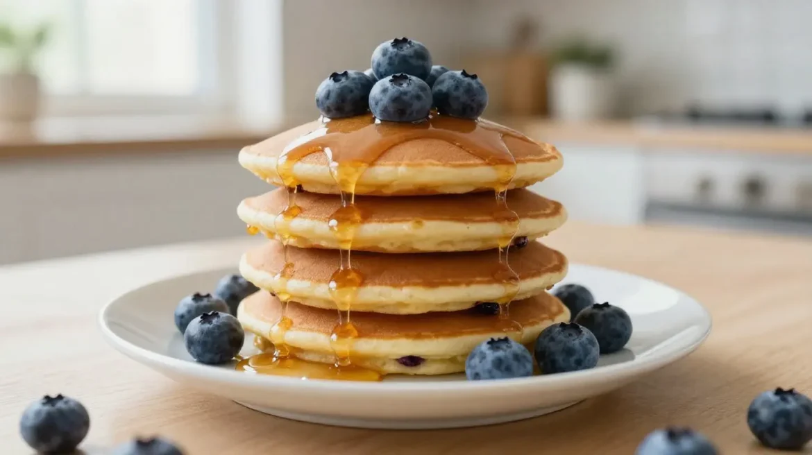 Délicieux pancakes à la myrtille cuisinés au Airfryer pour un petit-déjeuner sain et savoureux.