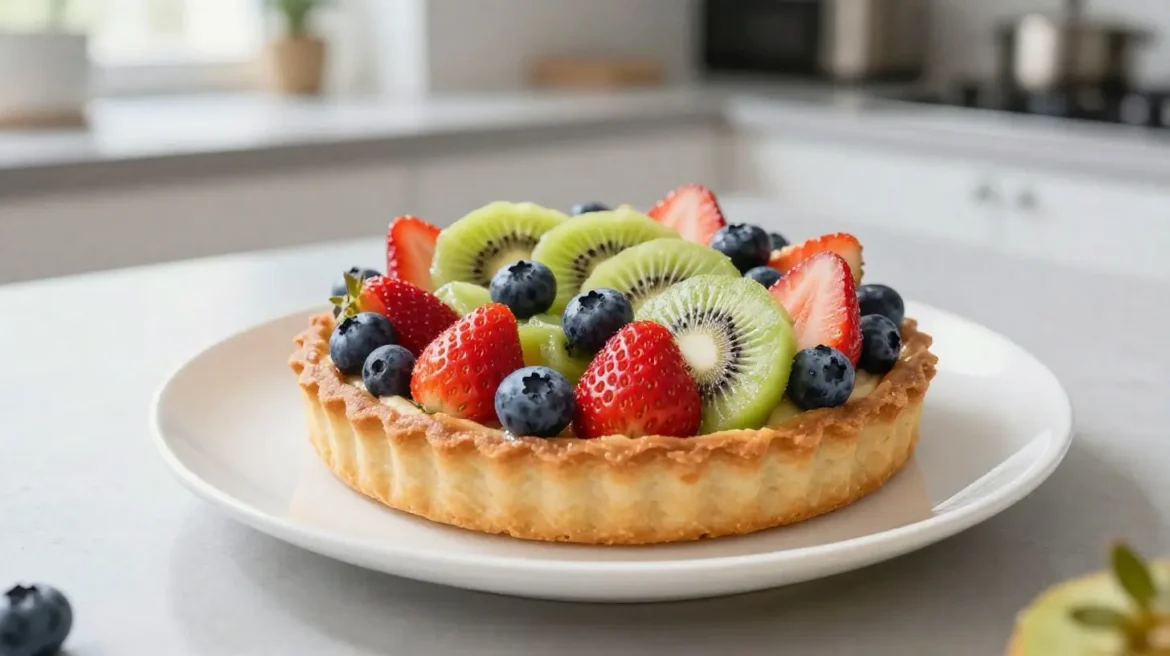 Délicieuse tarte aux fruits de saison cuite au Airfryer, parfaite pour un dessert léger.