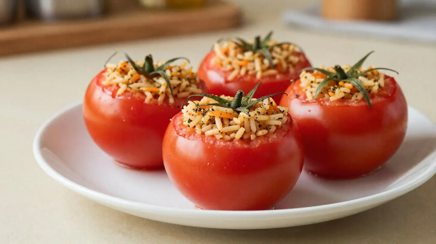 Délicieuses tomates farcies au riz préparées dans un Airfryer, alliant santé et saveurs.