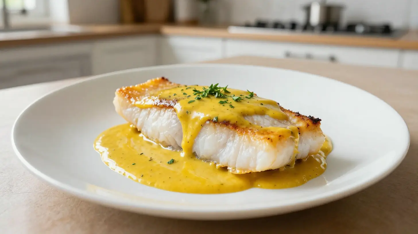 Délicieux cabillaud à la dijonnaise cuit au Airfryer, parfait pour un dîner léger.